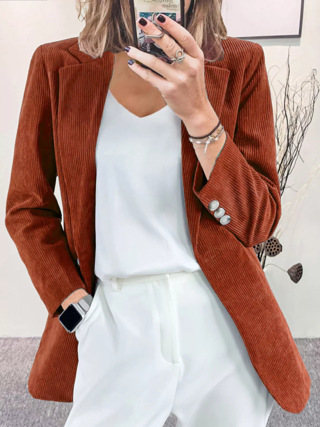 Corduroy Lapel Collar Casual Blazer