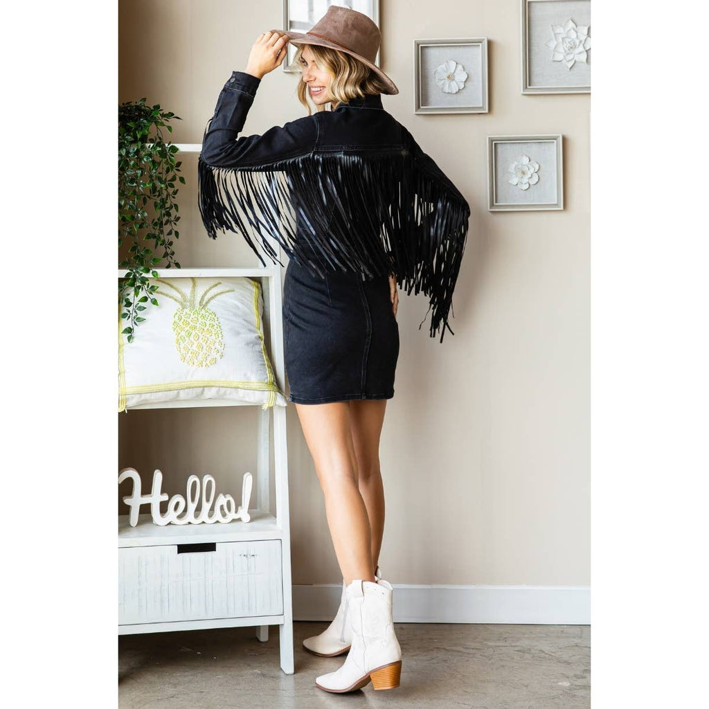 Pretty Little Patriot Pretty Little Patriot Fringe Western Black Mini Dress — detail shot 9