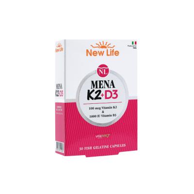New Life Mena K2+D3 Vitamin : , High Absorption, 100 mcg K2 & 1000 IU D3, Gluten & Soy-Free
