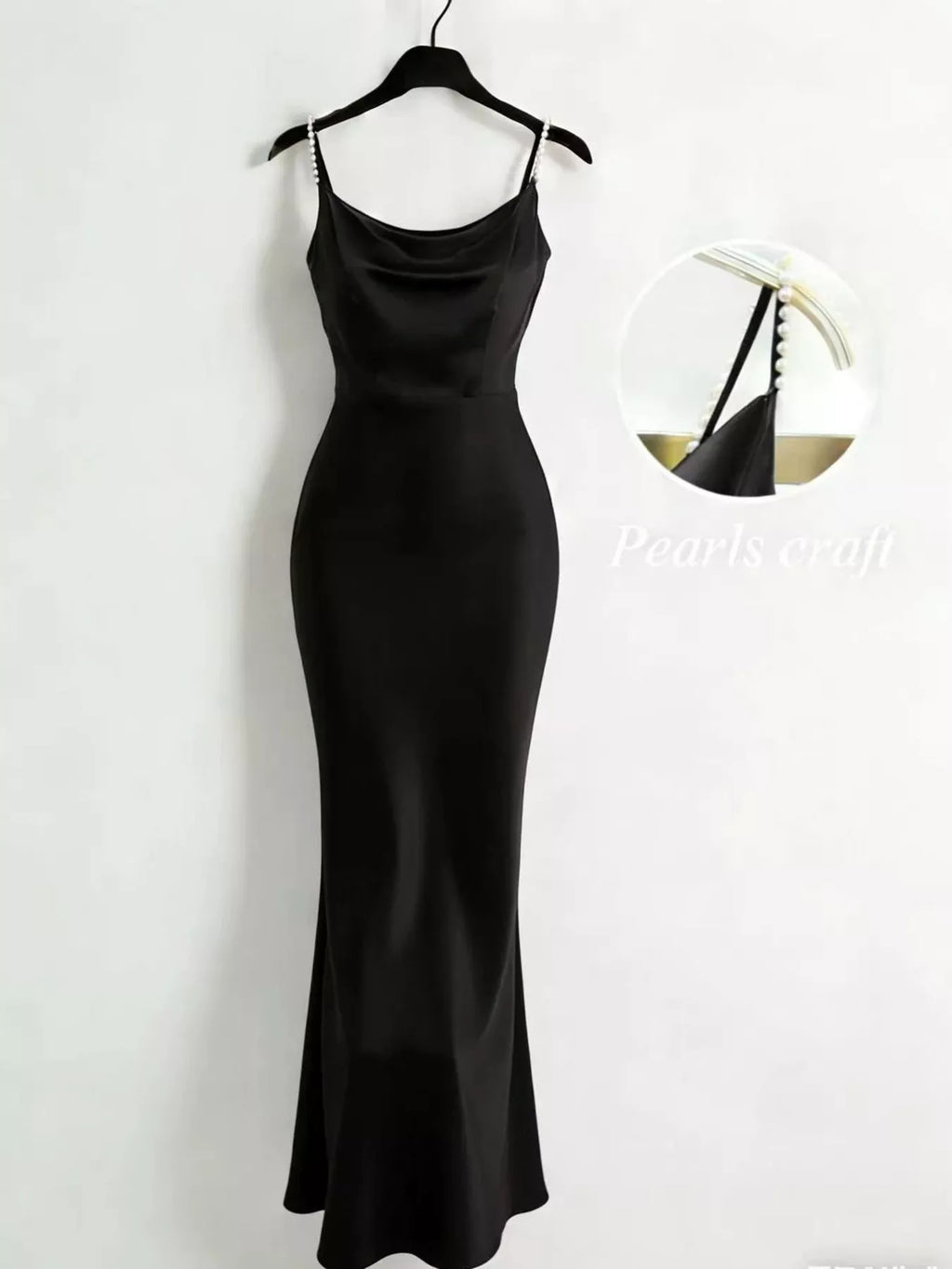Pearl Strap Cowl Neck Satin Maxi Dress