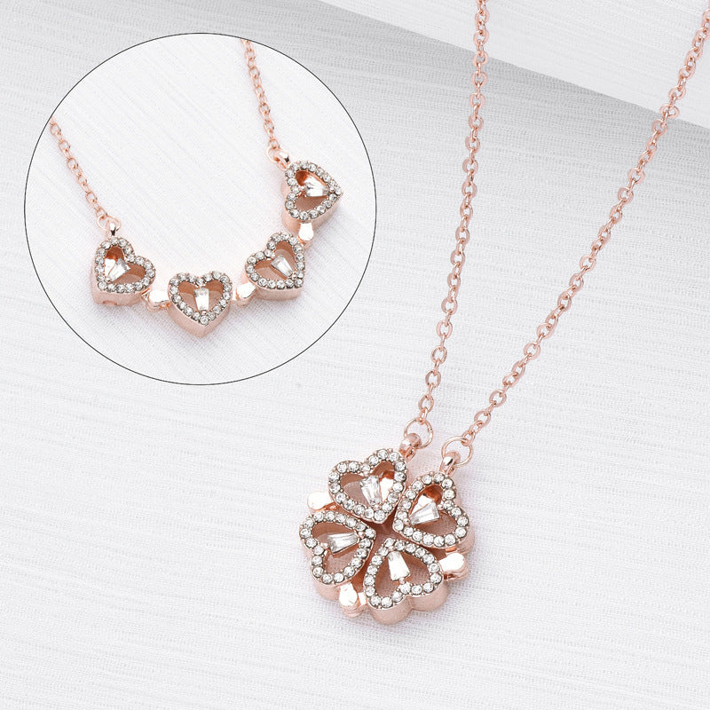 SORI STYLE Four-Leaf Clover Hearts Necklace — alternative angle