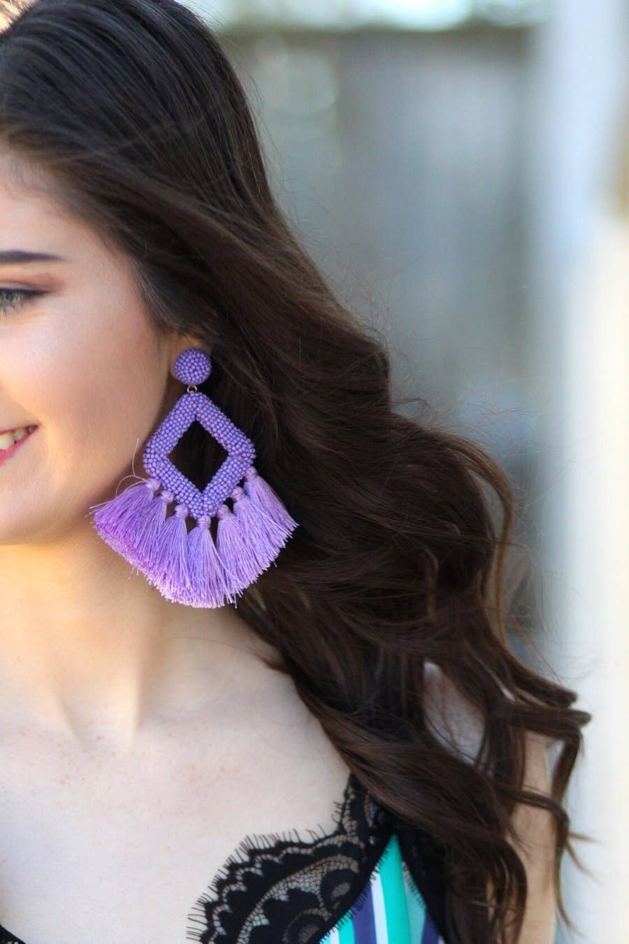 Pretty Little Patriot Pretty Little Patriot Hot Pink Ellie Fringe Drop Earrings — size reference