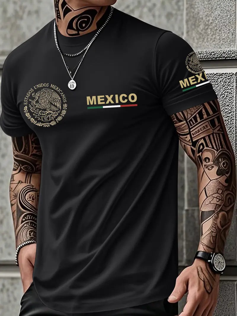 Mexican-Themed Print T-Shirt for Men – Retro Mexico Pride Graphic Tee, Bold Latino Heritage Unisex Streetwear Shirt