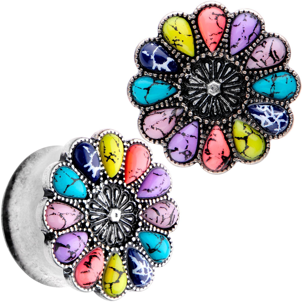 BodyCandy Southwestern Pinwheel Flower Double Flare Plug Set Set 2G to 22mm — size reference