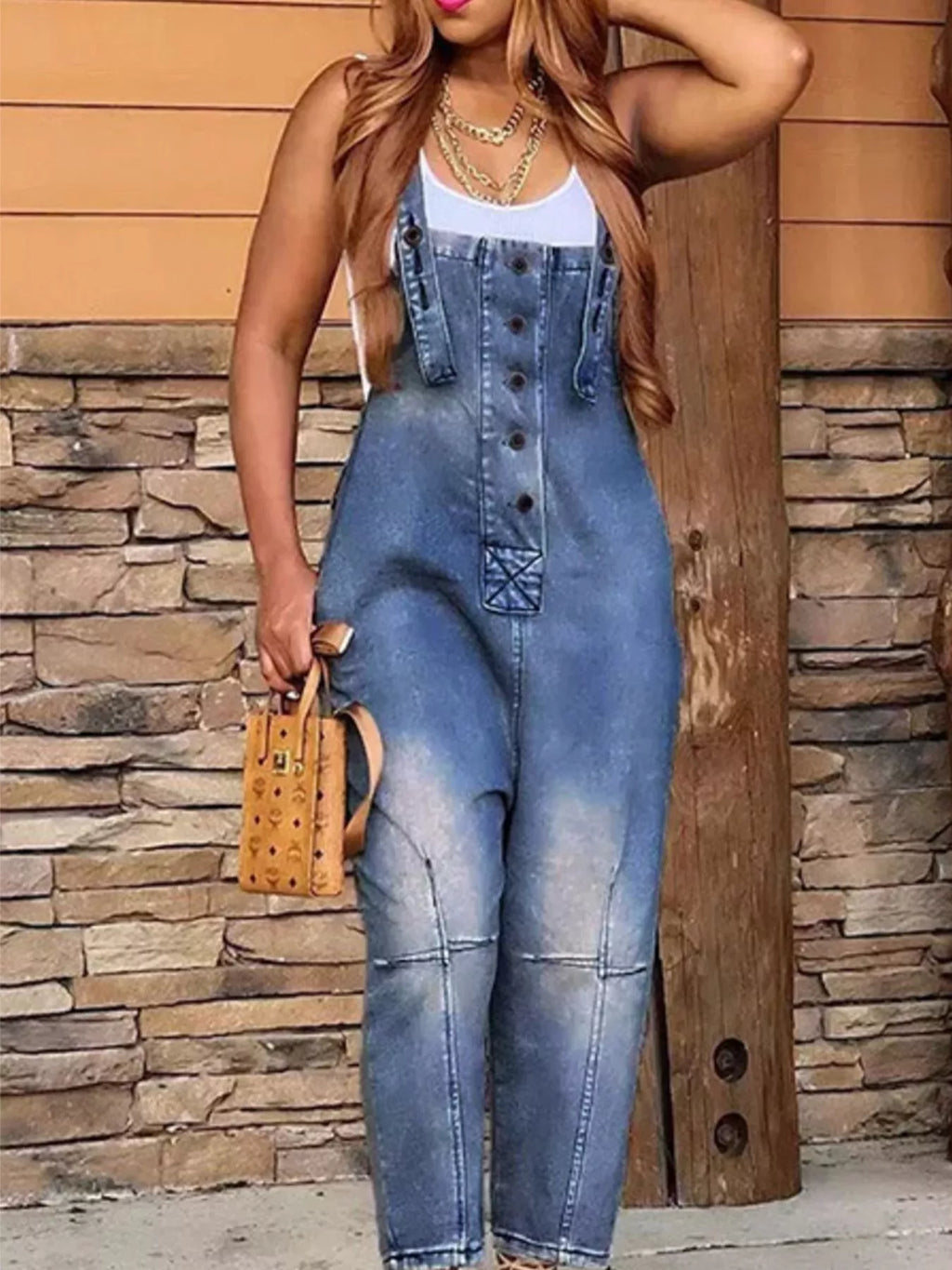 Full Size Button Front Denim Overalls with Pockets Plus Size