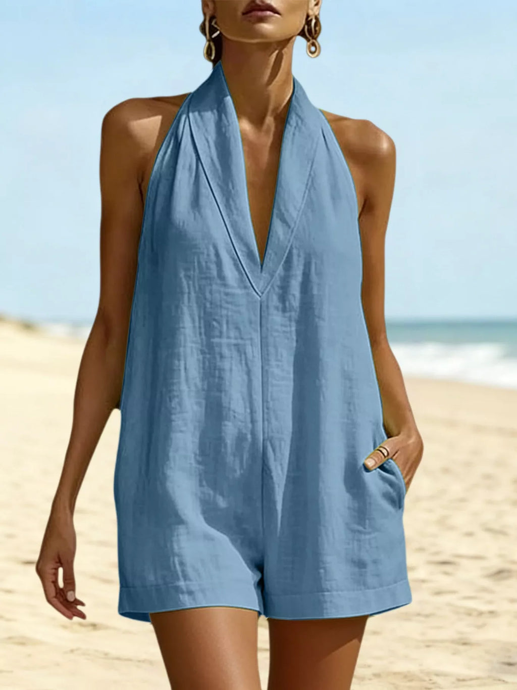 Halter Neck Romper with Pockets