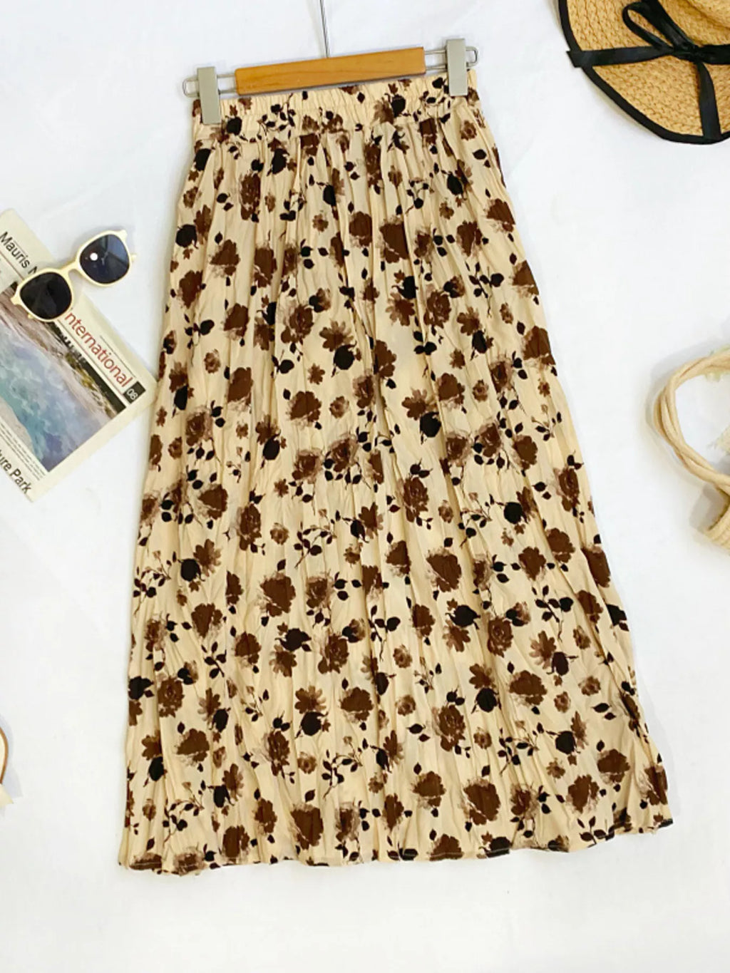 Floral Print Elastic Waist Midi Skirt