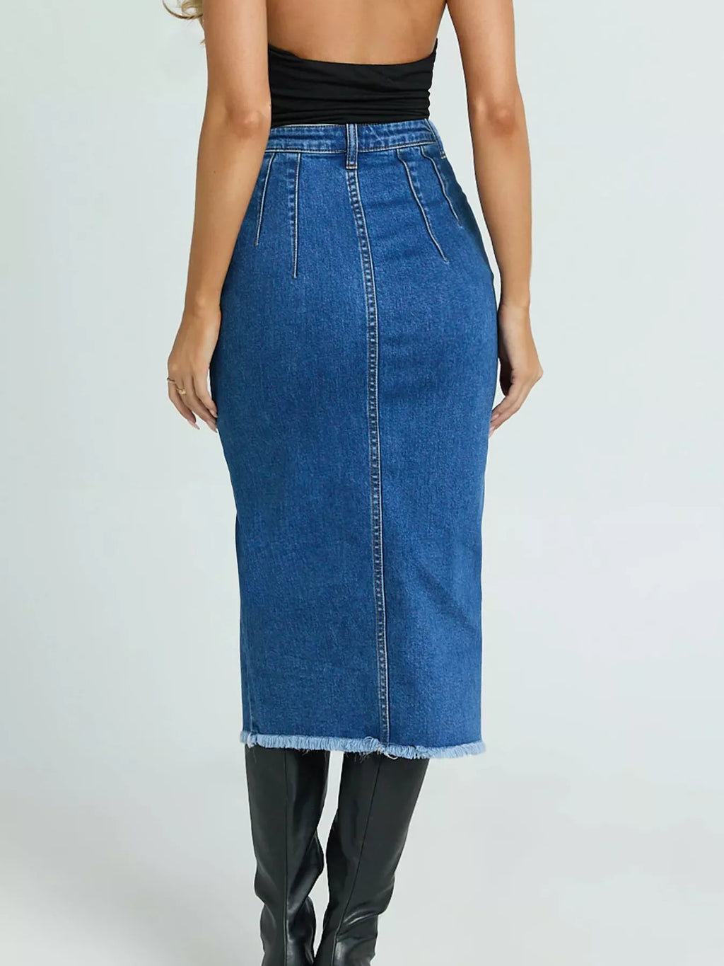High-Waisted Slit Denim Skirt