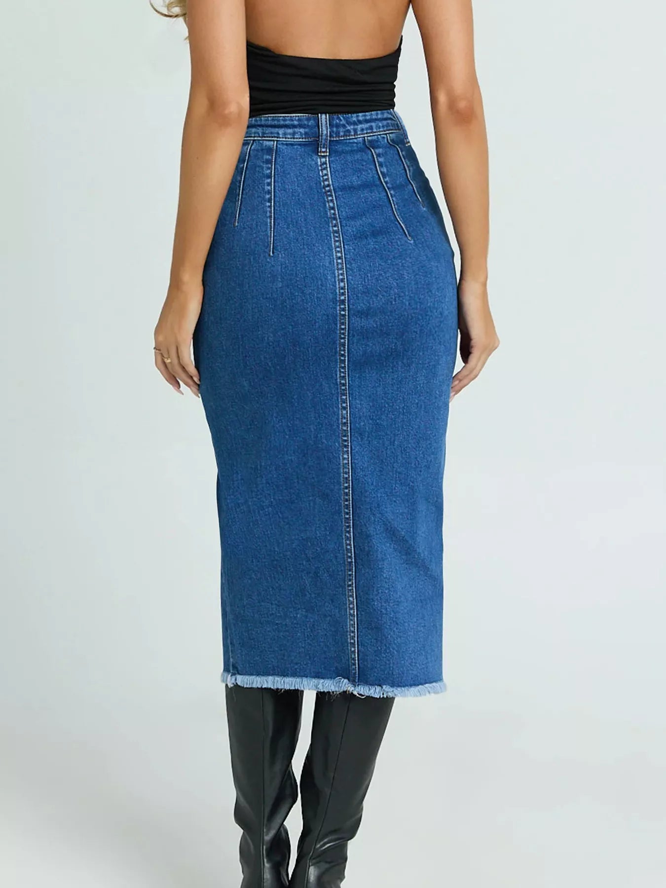 High-Waisted Slit Denim Skirt