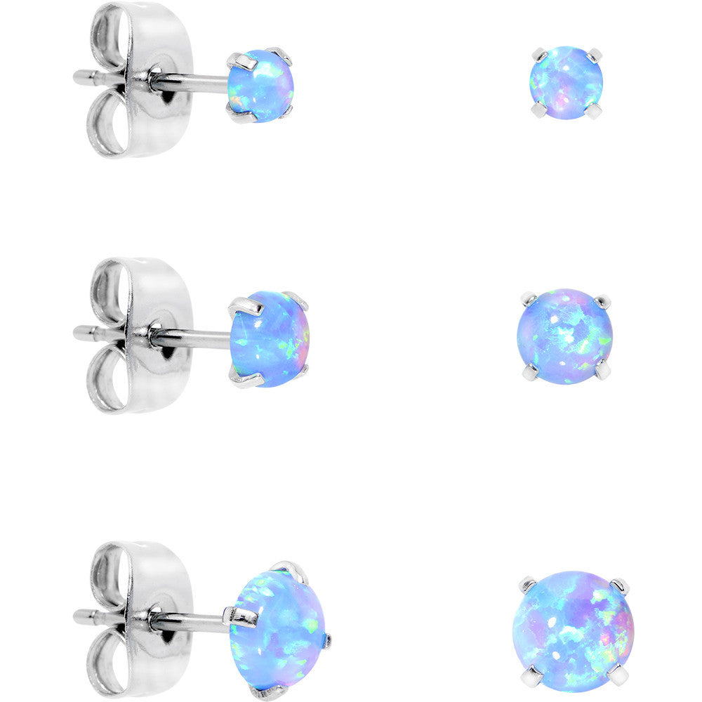 BodyCandy Light Blue Synthetic Opal Stainless Steel Post Stud Earring Pack Set of 3 — main product shot