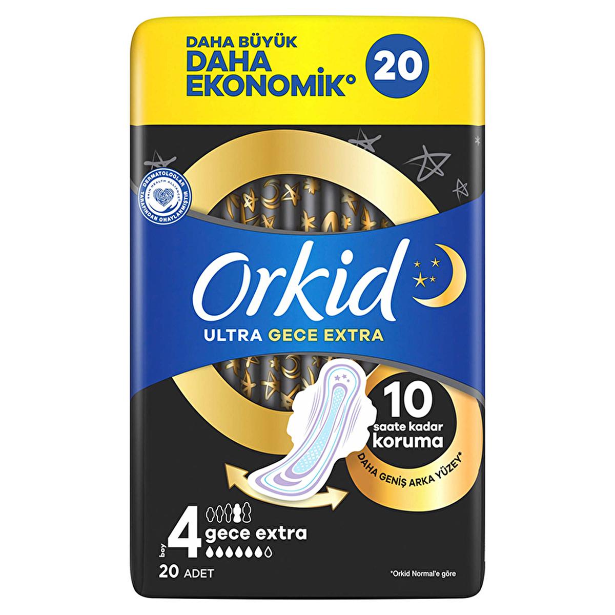 Orkid Ultra Gece Ekstra Overnight Hygienic Pads for Women - Extra Absorbency, 20 Count