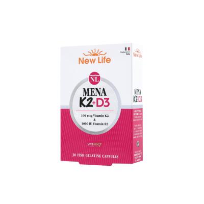 New Life Mena K2+D3 Vitamin : , High Absorption, 100 mcg K2 & 1000 IU D3, Gluten & Soy-Free