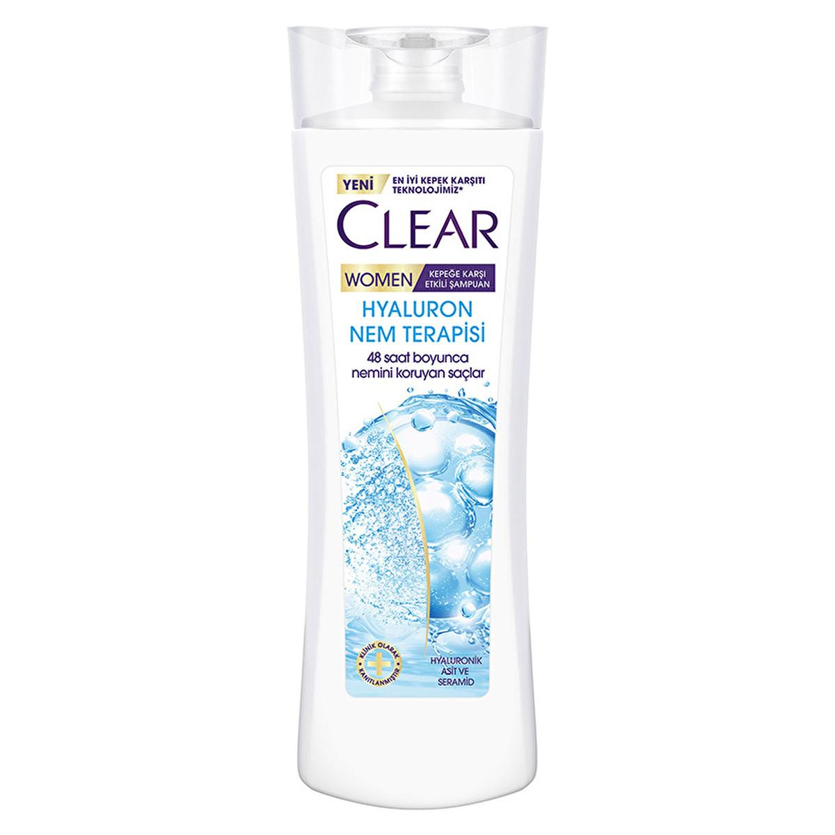 Clear Women Hyaluron Moisture Therapy Anti-Dandruff Shampoo - 48H Hydration, Dry Scalp Treatment, Volumizing