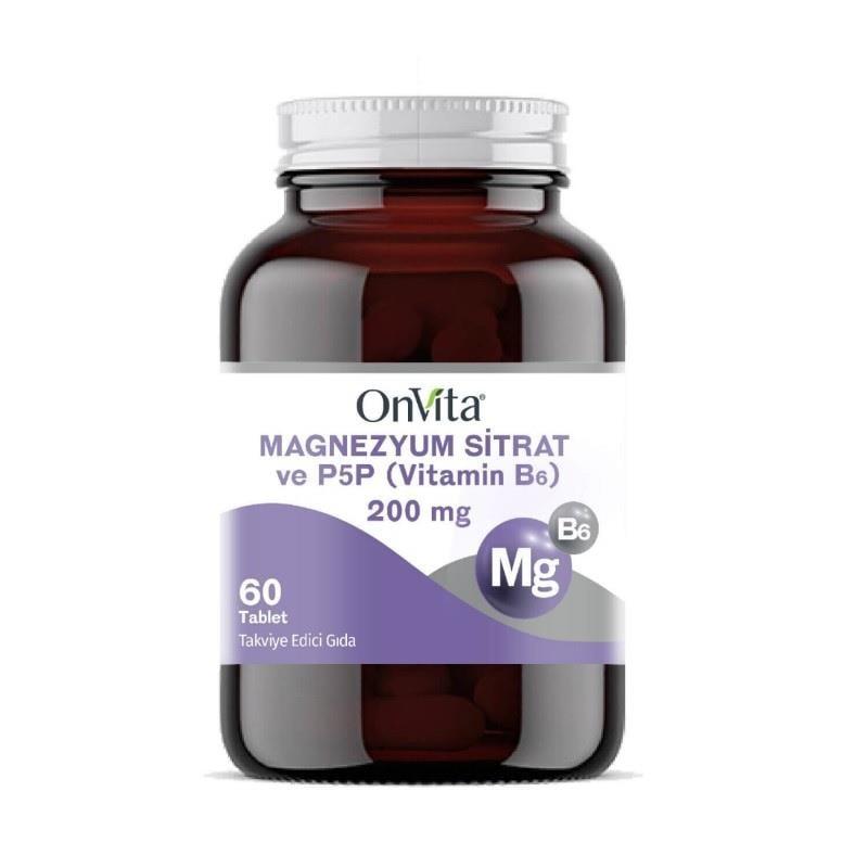 OnVita Magnesium Citrate and Vitamin B6 Supplement - 60 Tablets for Muscle Function and Overall Wellness