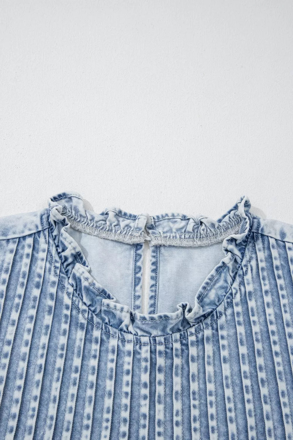 Ruffle Pleated Detail Vintage Washed Denim Top