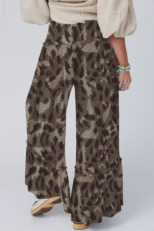 Camo Print Wide Leg Casual Pants