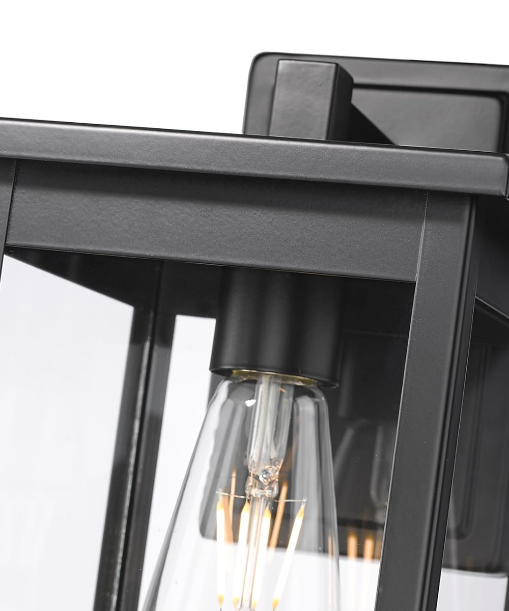 11"H Bowton II Outdoor Wall Light - Dusk to Dawn Matte Black Finish with Glass Shade by Millennium Lighting – LampsUSA, view 