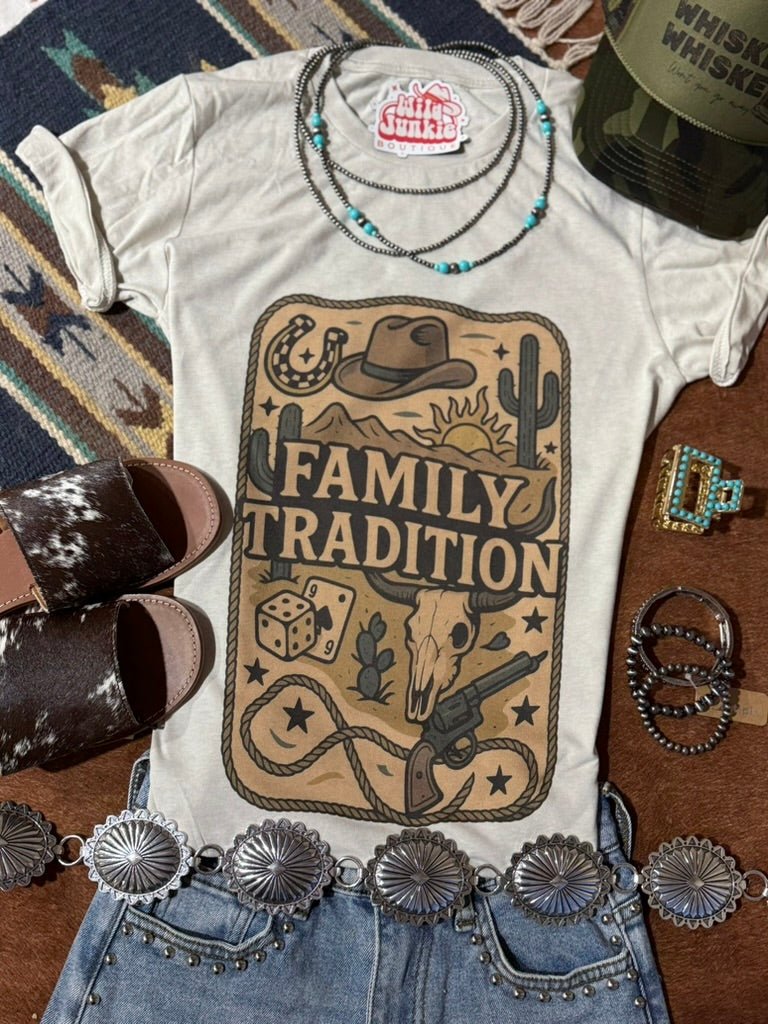 Wild Junkie Family Tradition Graphic Tee — Wild Junkie branding close-up