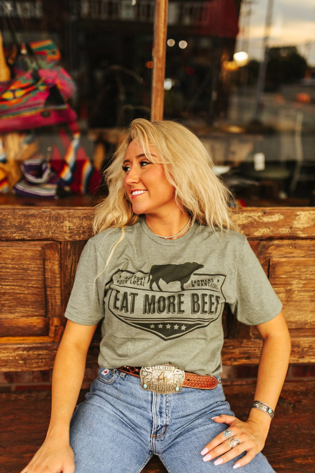 Wild Junkie Farmers & Ranchers Eat More Beef Graphic Tee — back view