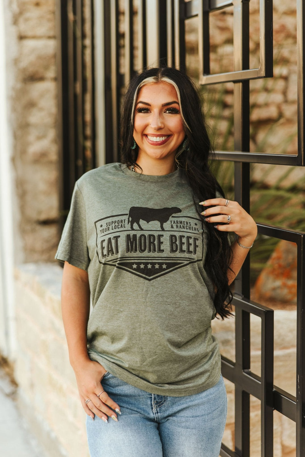 Wild Junkie Farmers & Ranchers Eat More Beef Graphic Tee — detail close-up
