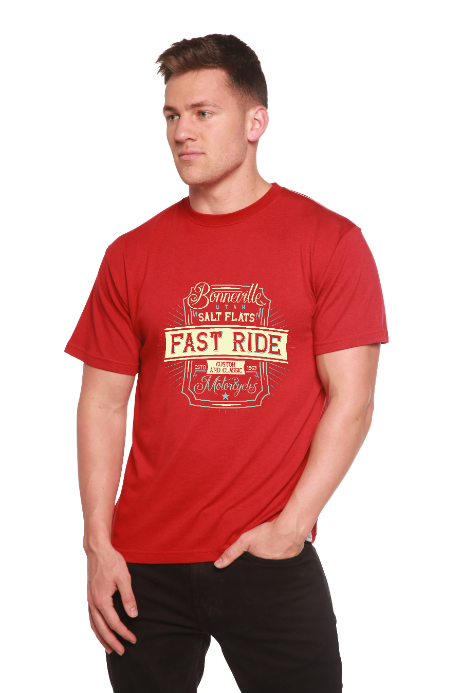 Spun Bamboo Fast Ride Men's Bamboo Viscose/Organic Cotton Short Sleeve Graphic T-Shirt — fabric or material detail