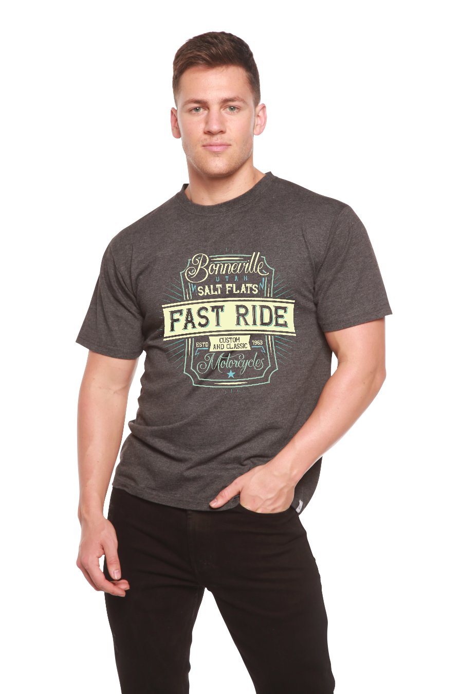 Spun Bamboo Fast Ride Men's Bamboo Viscose/Organic Cotton Short Sleeve Graphic T-Shirt — size reference
