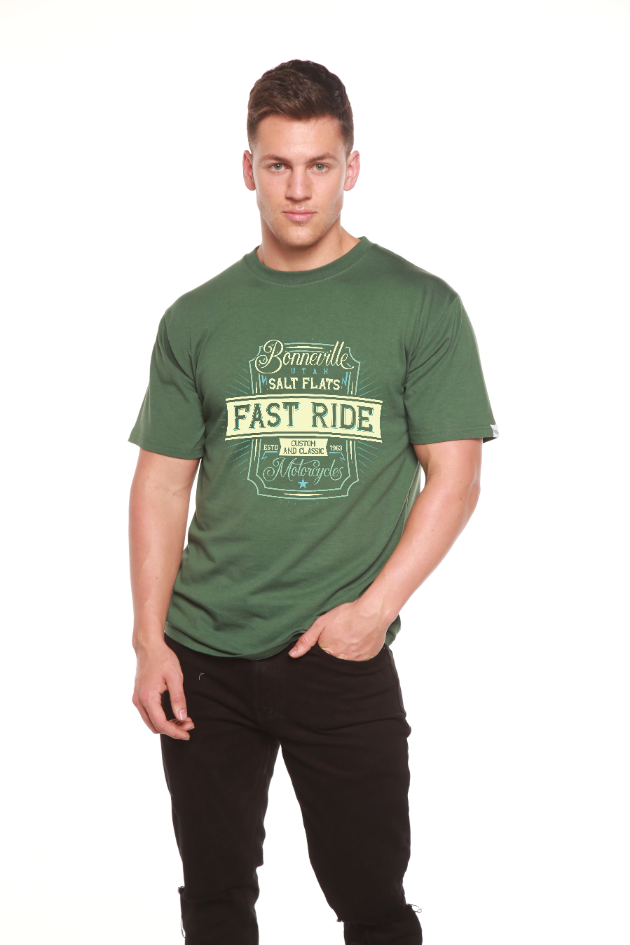 Spun Bamboo Fast Ride Men's Bamboo Viscose/Organic Cotton Short Sleeve Graphic T-Shirt — in-use photo