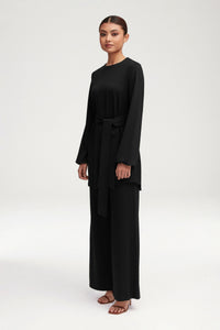 Fatima Everyday Wide Leg Jersey Pants - Black Clothing Veiled 