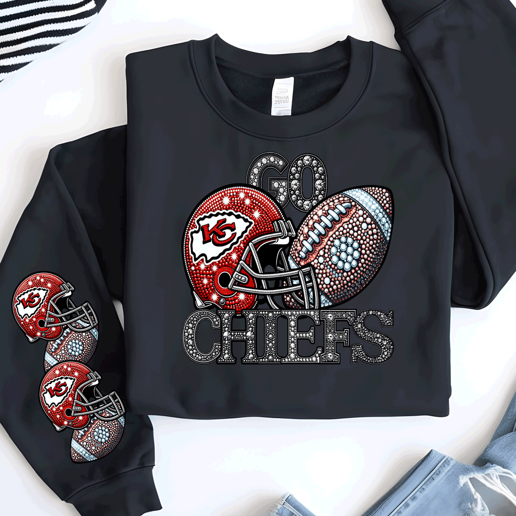 A Blessed Texas Mess Boutique Kansas City Chiefs Glitter Bling Leopard T-Shirt or Sweatshirt | KC Chiefs… — A Blessed Texas Mess Boutique branding close-up