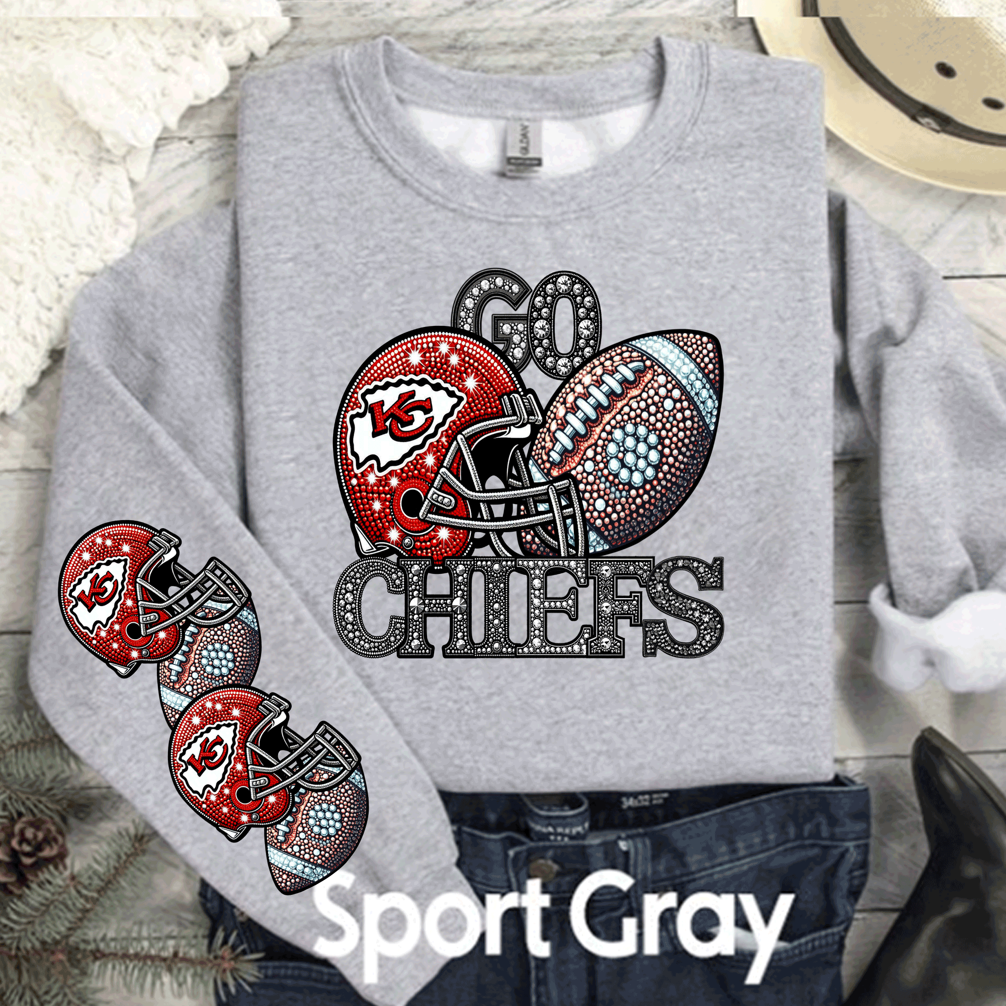 A Blessed Texas Mess Boutique Kansas City Chiefs Glitter Bling Leopard T-Shirt or Sweatshirt | KC Chiefs… — dtf / graphic shirts category context