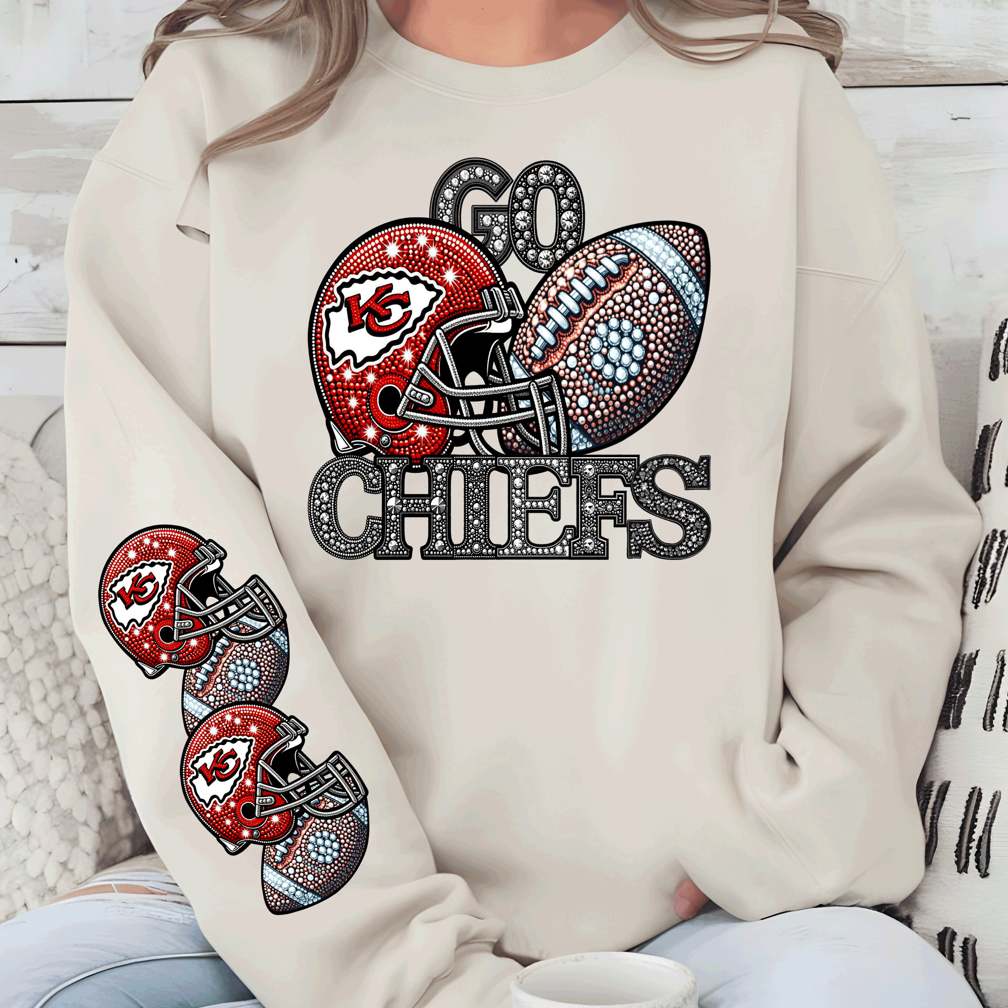 A Blessed Texas Mess Boutique Kansas City Chiefs Glitter Bling Leopard T-Shirt or Sweatshirt | KC Chiefs… — construction detail