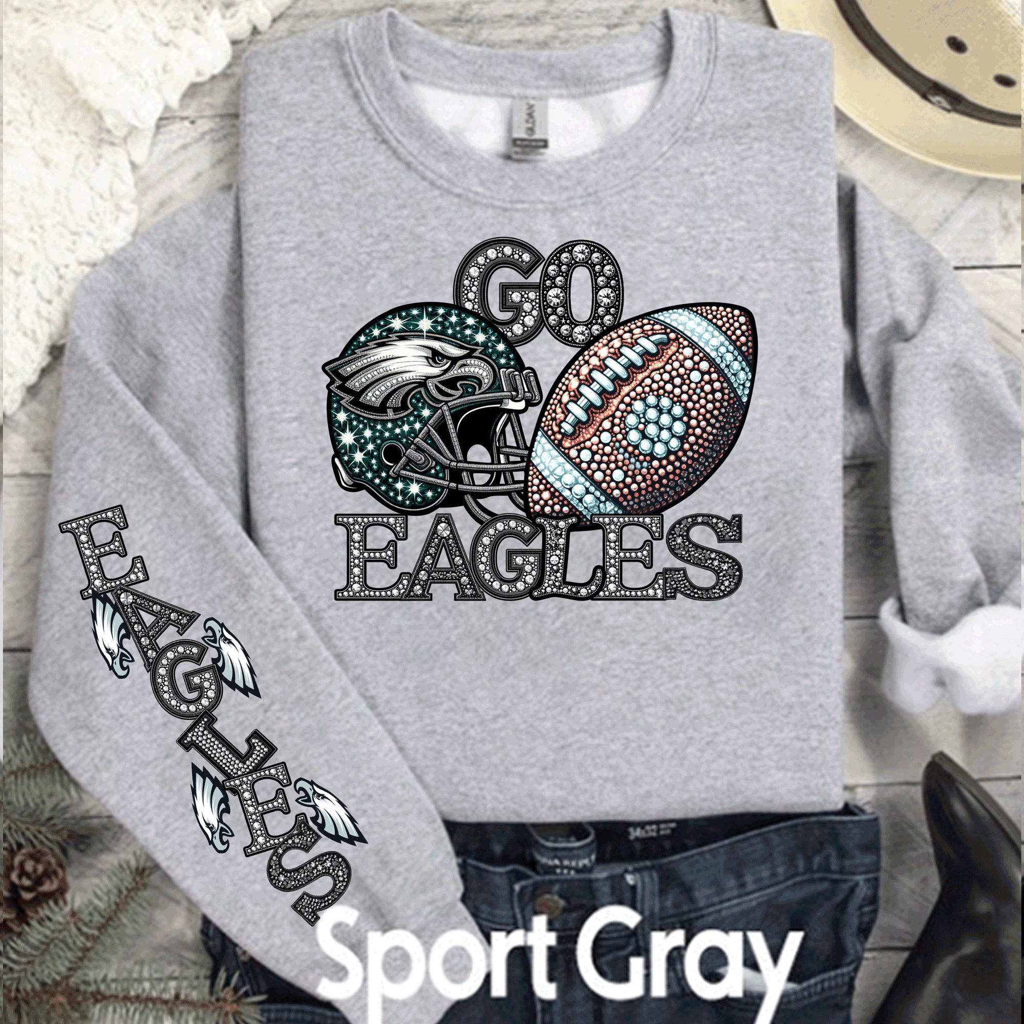 A Blessed Texas Mess Boutique Faux Glitter Philadelphia Football Sweatshirt, Philly T-shirt And Hoodie,… — construction detail