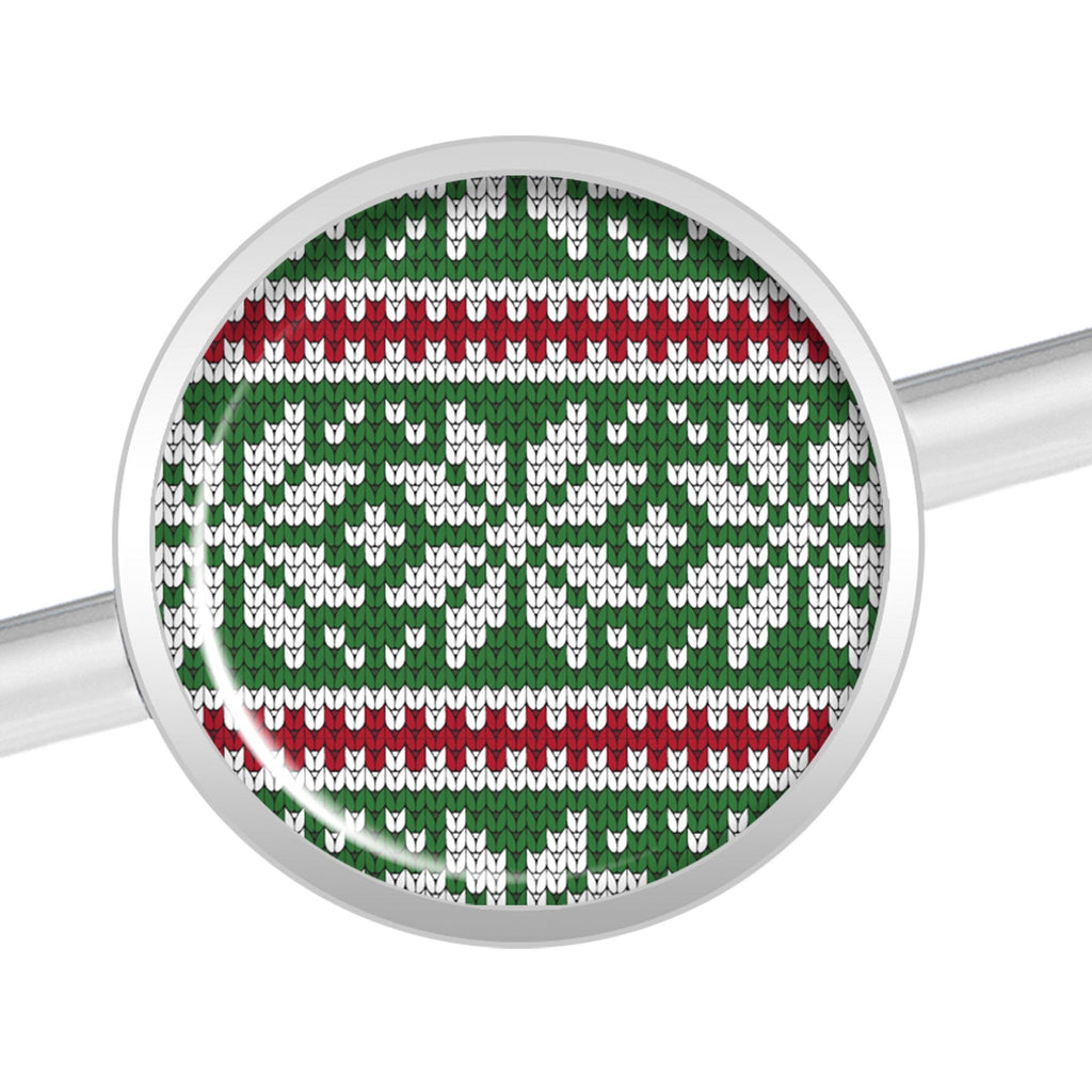 BodyCandy 14G Green Red Christmas Sweater Industrial Barbell 37mm — detail and construction