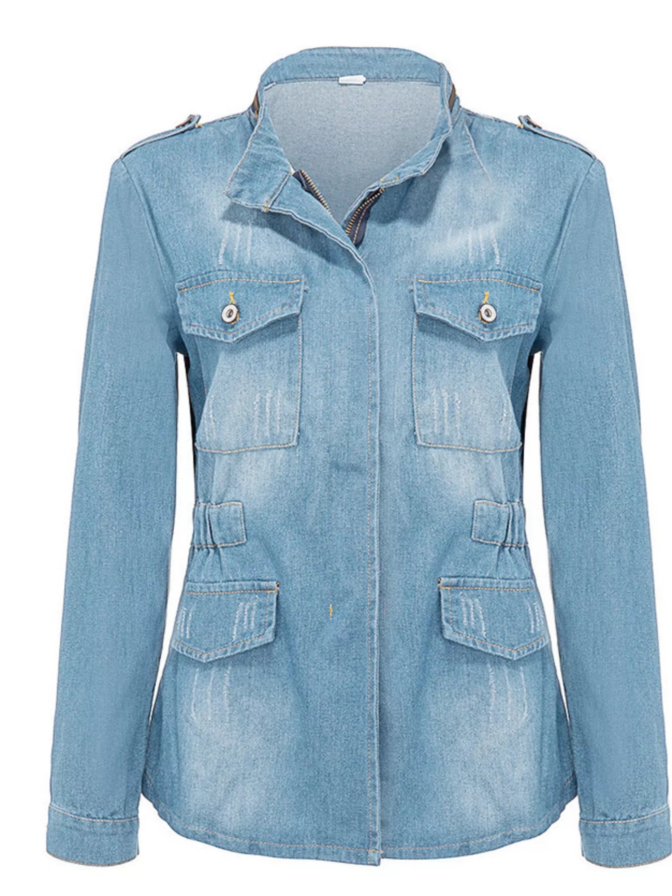 Full Size Chest Pocket Zip Up Denim Jacket Plus Size