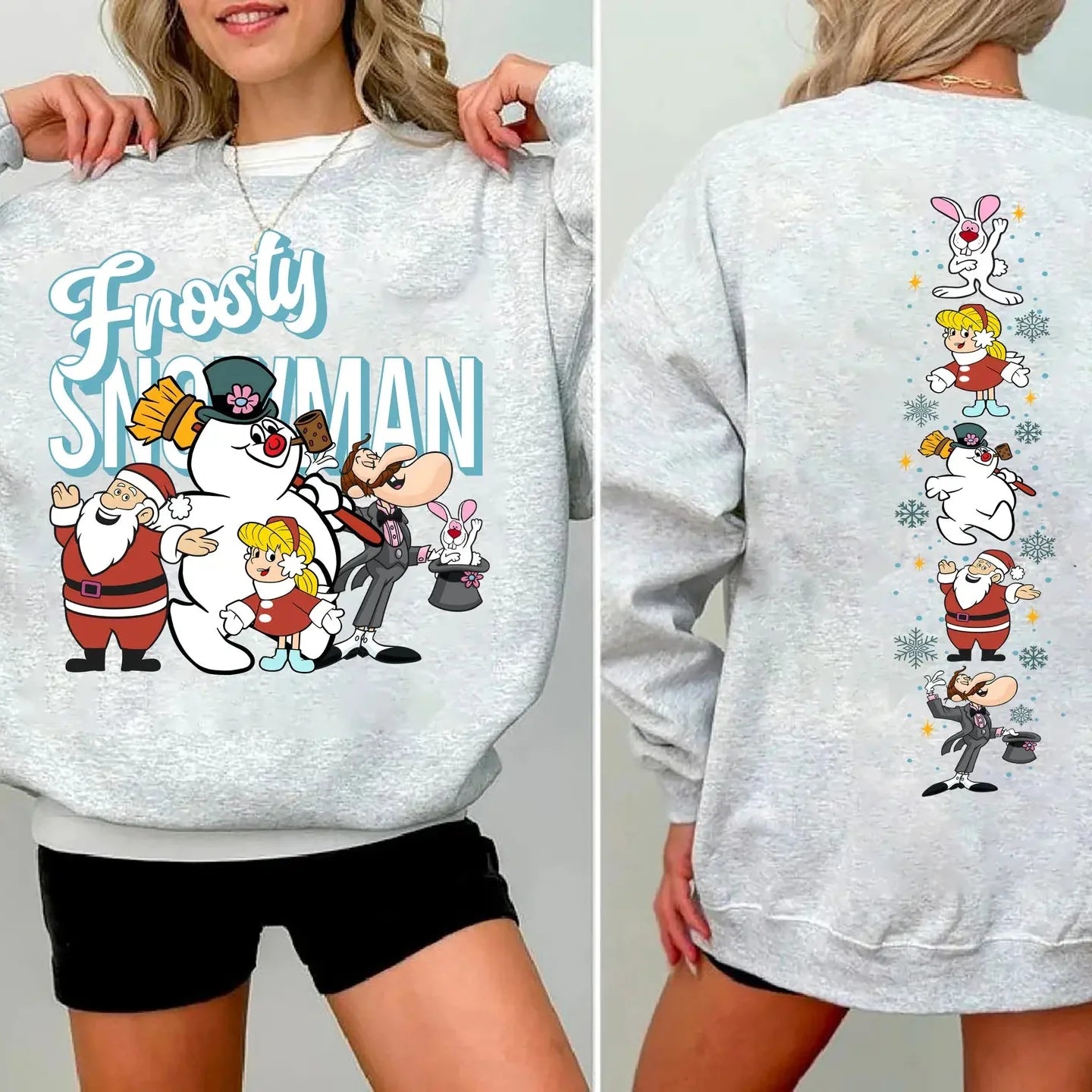 Pasimax Vintage Frosty The Snowman Sweatshirt – Retro Christmas Holiday Crewneck — side view