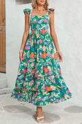 Pretty Little Patriot Pretty Little Patriot Floral Ruffle Green Tiered Maxi Dress — Green detail