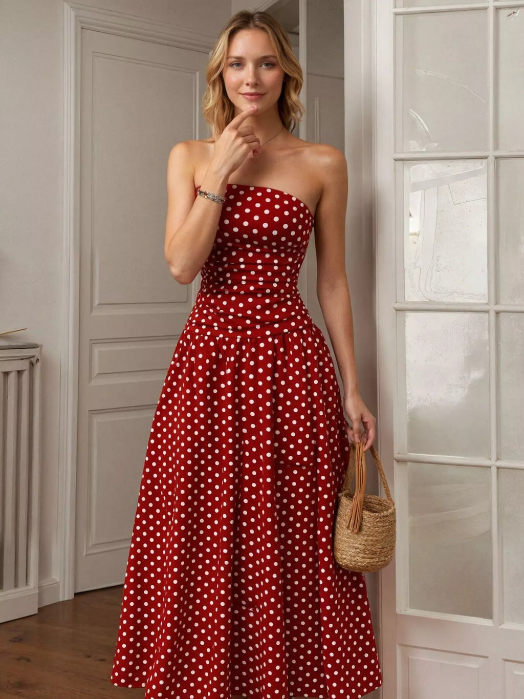 Polka Dot Strapless Maxi Dress