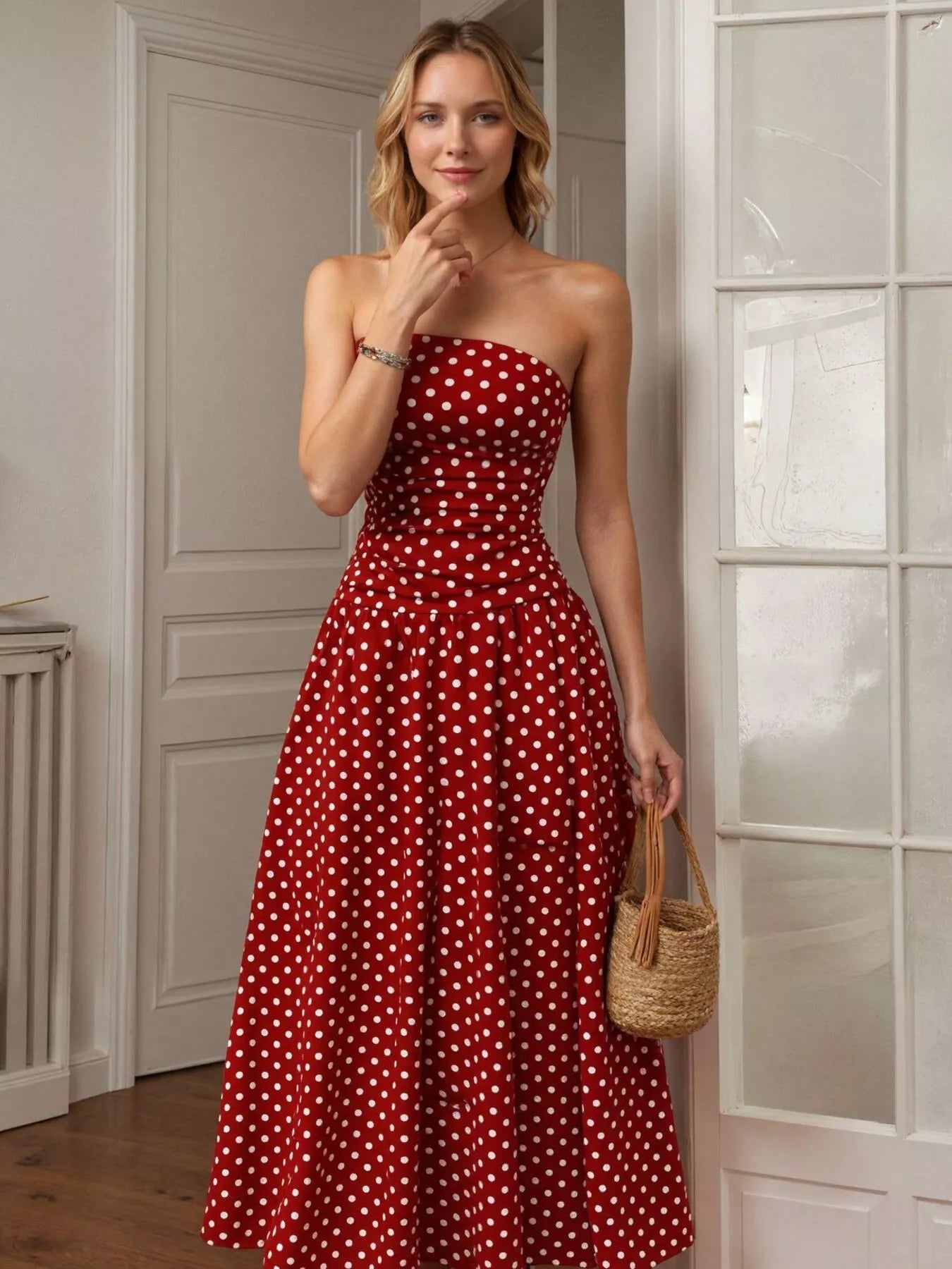 Polka Dot Strapless Maxi Dress