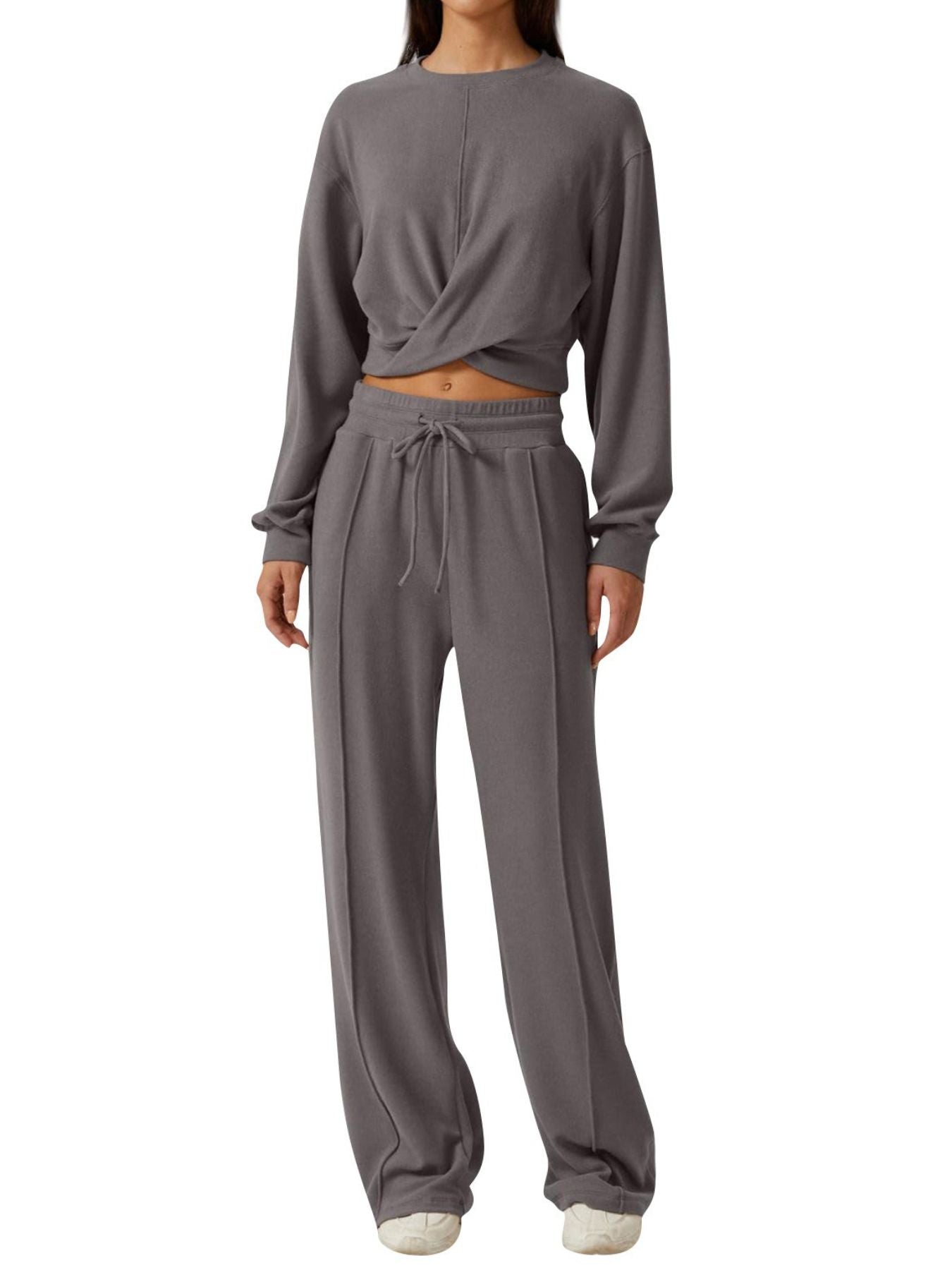 Twist-Front Long Sleeve Top and Pants Set