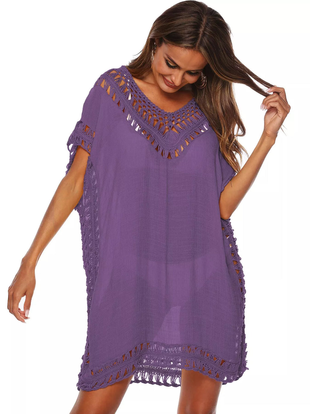 Crochet Trim V-Neck Cover-Up Dress