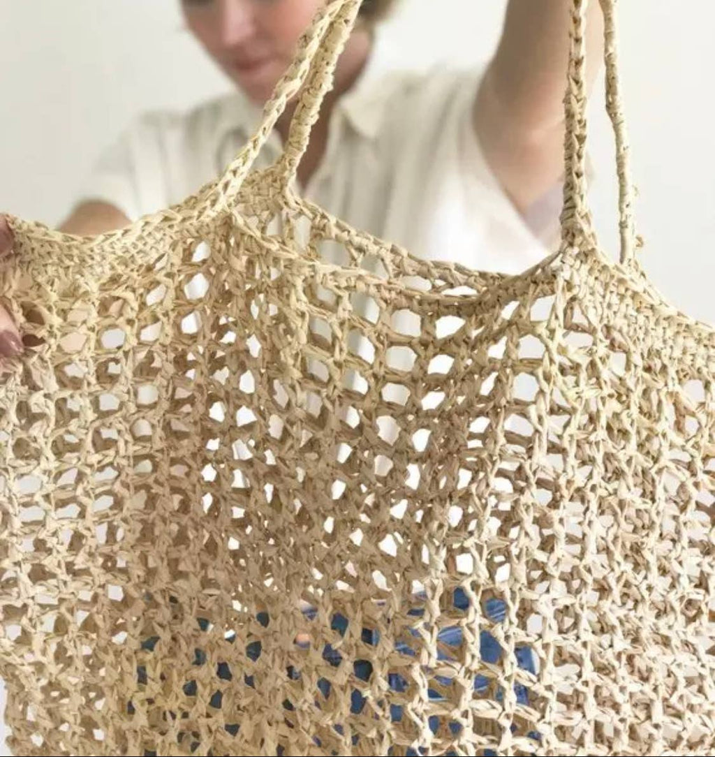 WONENA EcoFreax Beach tote handbag handmade natural raffia paper — reusable tote bags category context
