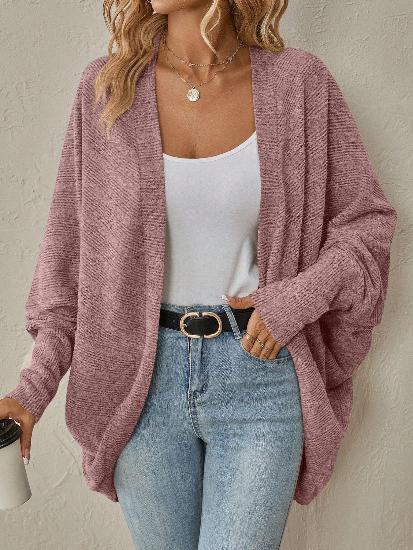 Open Front Batwing Sleeve Cardigan