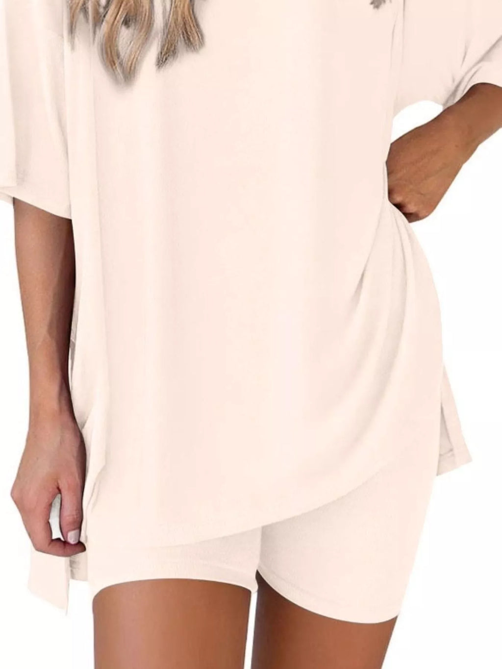Full Size Relaxed Fit Round Neck Top and Shorts Two-Piece Set Plus Size