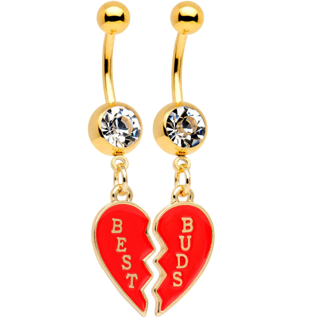 BodyCandy Clear Gem Best Buds Heart Dangle Belly Ring Set of 2 — detail and construction