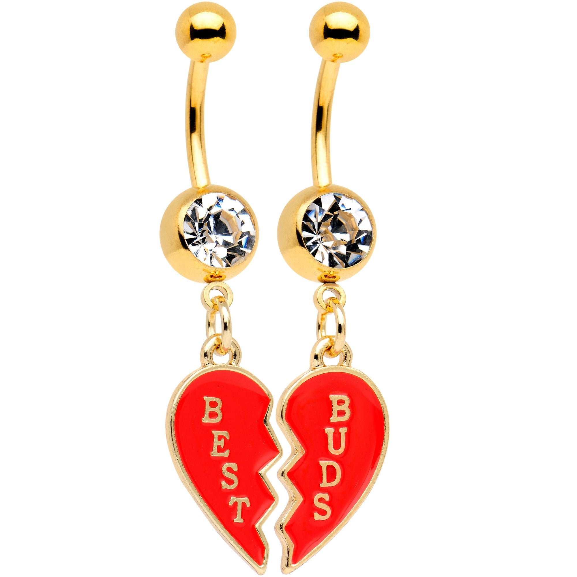 BodyCandy Clear Gem Best Buds Heart Dangle Belly Ring Set of 2 — detail and construction
