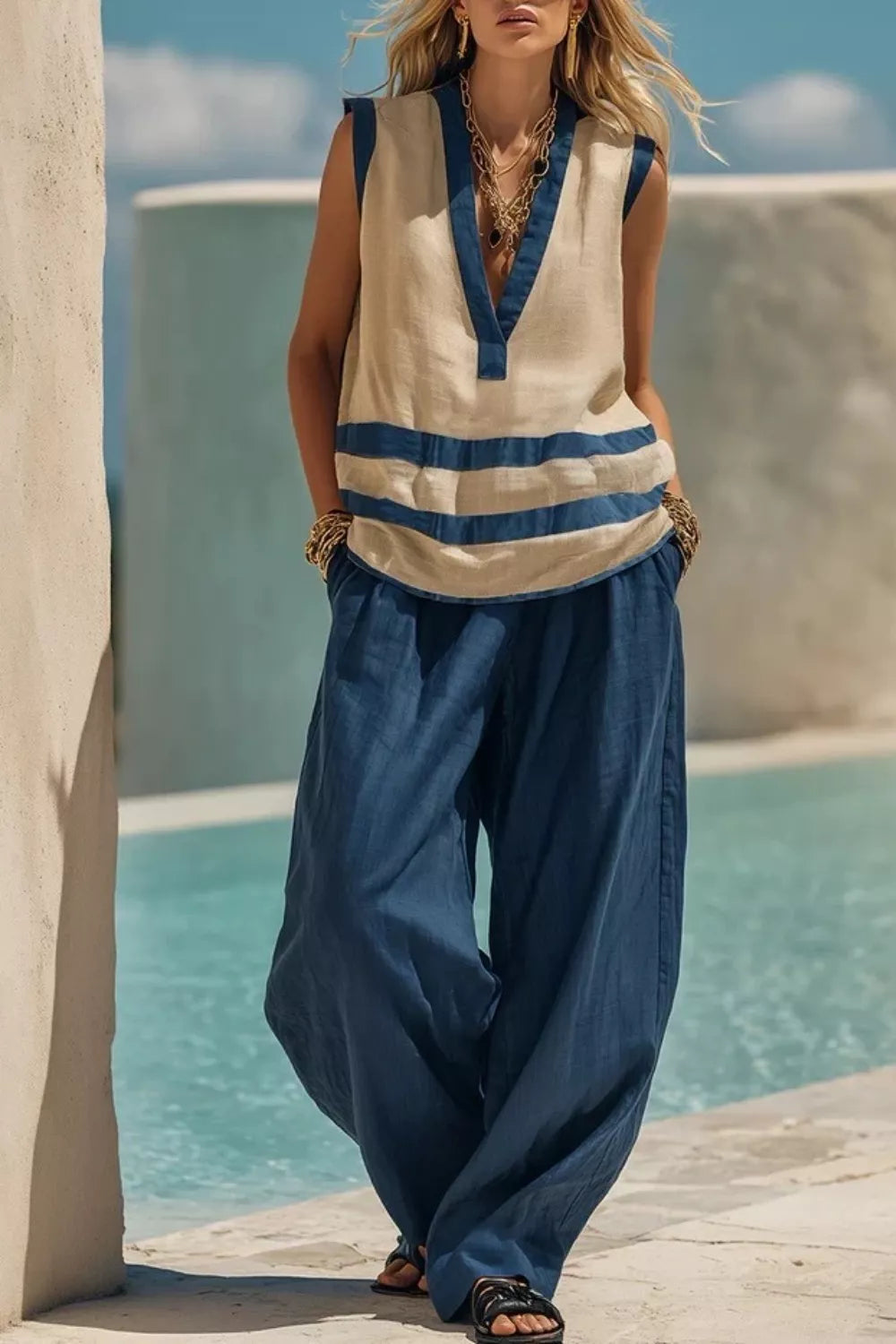 Sleeveless Top and Wide Leg Pants Set