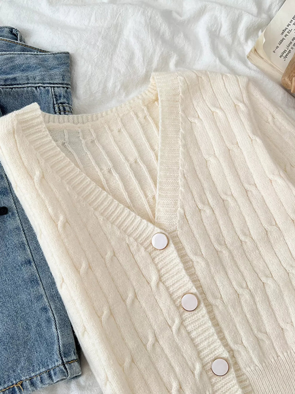 Texture Knit Button Down Cardigan