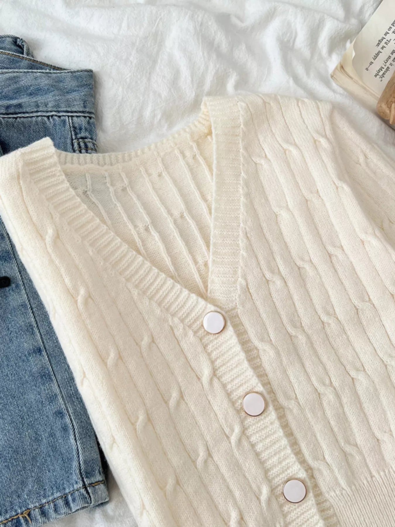 Texture Knit Button Down Cardigan