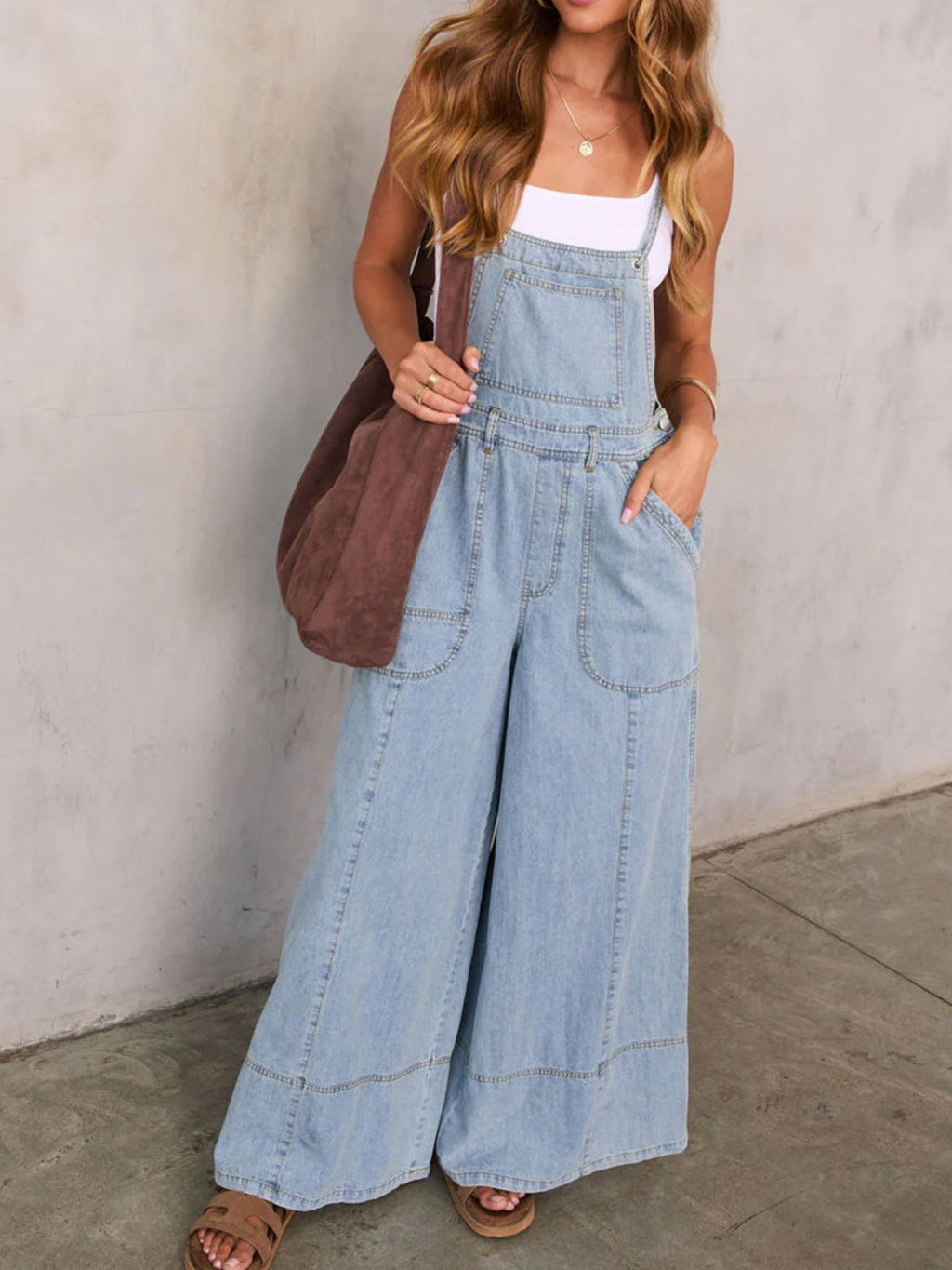 Relaxed Fit Wide Leg Denim Overalls