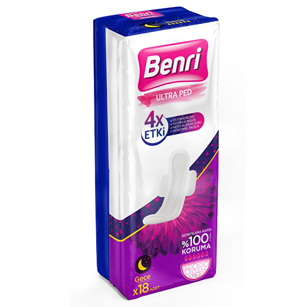 Benri Overnight Sanitary Pads - Ultra-Thin, High Absorbency, Comfortable - Benri Hygienic Pad Night Multi 18-Pack